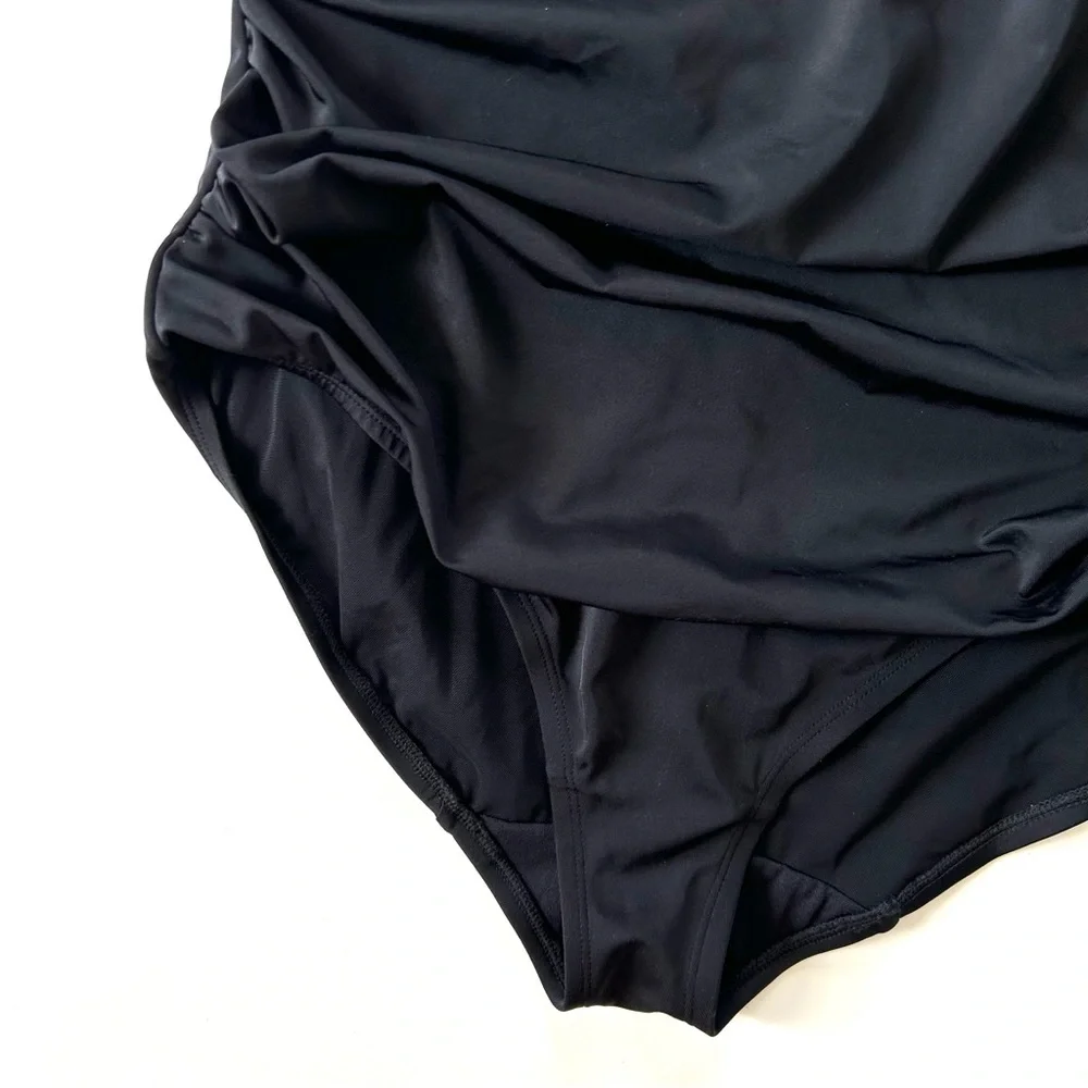 Lane Bryant Cacique Black One Shoulder Ruffle No Wire Repreve One Piece Swimsuit